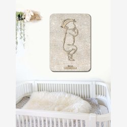 Fdselstavle i tr og akustikfilt - SLEEPY med blomsterkrans