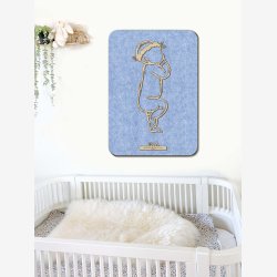 Fdselstavle i tr og akustikfilt - SLEEPY med blomsterkrans