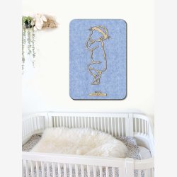 Fdselstavle i tr og akustikfilt - SLEEPY med blomsterkrans