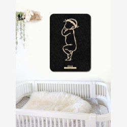 Fdselstavle i tr og akustikfilt - SLEEPY med blomsterkrans