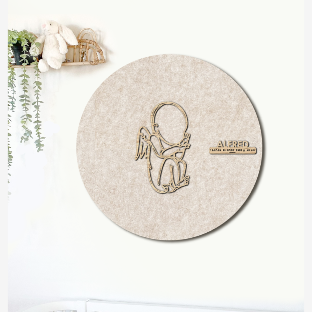 CUDDLE engel - �60cm F�dselstavle i tr� og akustikfilt