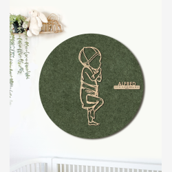 PR�MATUR med hue og ble  - �60cm F�dselstavle i tr� og akustikfilt