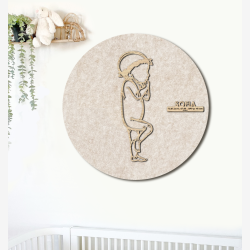 PR�MATUR med blomsterkrans - �60cm F�dselstavle i tr� og akustikfilt