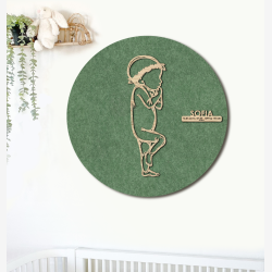 PR�MATUR med blomsterkrans - �60cm F�dselstavle i tr� og akustikfilt