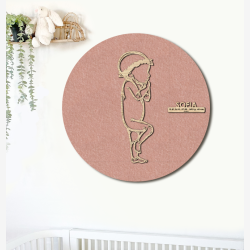 PR�MATUR med blomsterkrans - �60cm F�dselstavle i tr� og akustikfilt