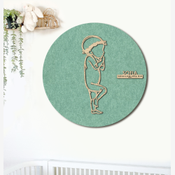 PR�MATUR med blomsterkrans - �60cm F�dselstavle i tr� og akustikfilt