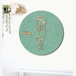 PR�MATUR med blomsterkrans - �60cm F�dselstavle i tr� og akustikfilt