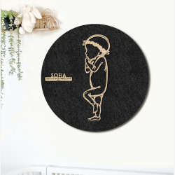 PR�MATUR med blomsterkrans - �60cm F�dselstavle i tr� og akustikfilt