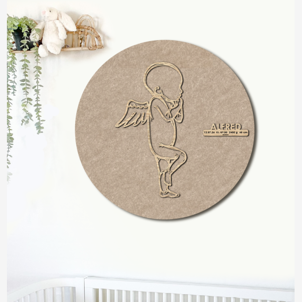 PR�MATUR engel - �60cm F�dselstavle i tr� og akustikfilt