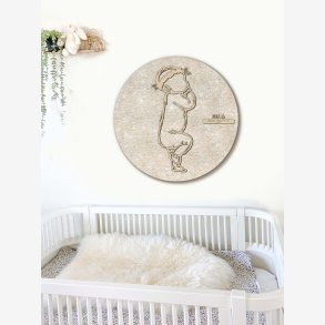 Fdselstavle i tr og akustikfilt - SLEEPY med blomsterkrans