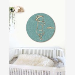 Fdselstavle i tr og akustikfilt - SLEEPY med blomsterkrans