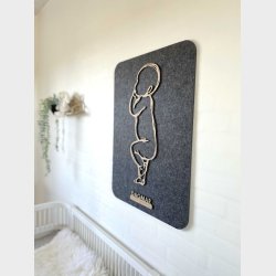 Firkantet fdselstavle i tr og akustikfilt - to sskende