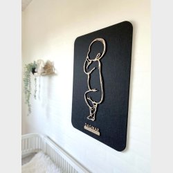 Firkantet fdselstavle i tr og akustikfilt - to sskende