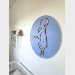 Firkantet fdselstavle i tr og akustikfilt - to sskende