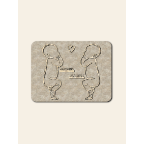 Firkantet fdselstavle i tr og akustikfilt - to sskende